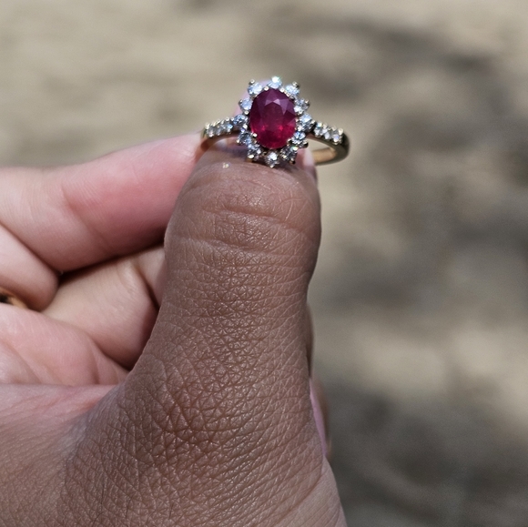 14k Solid Gold Ruby Ring with Diamond Halo - Picture 9 of 9